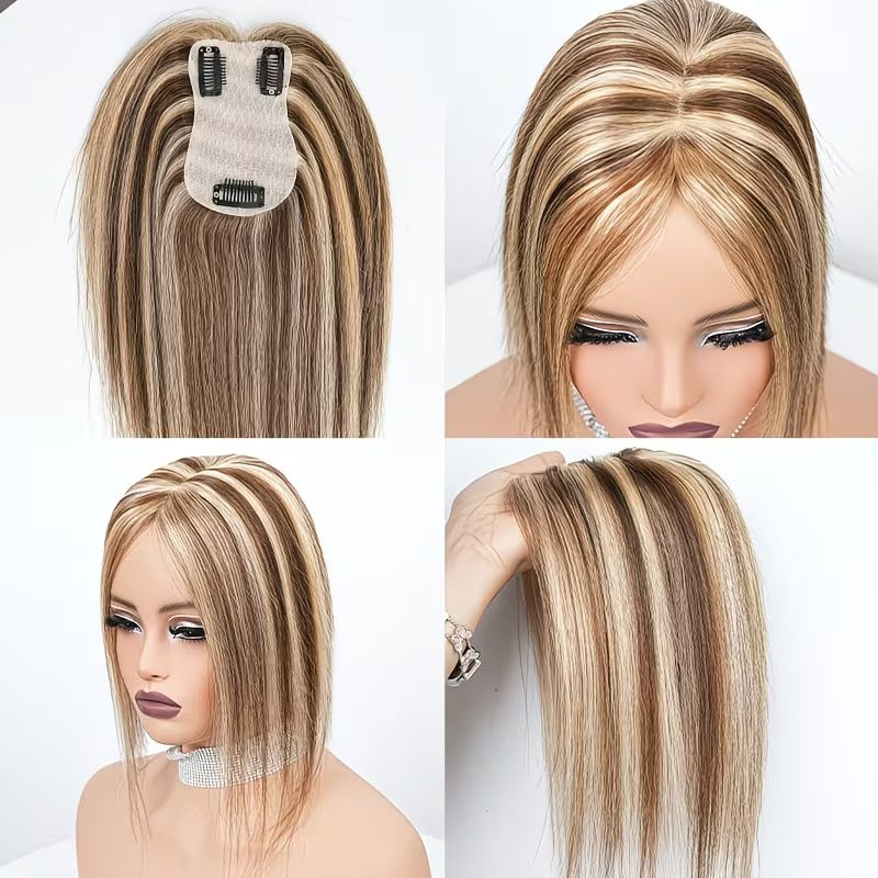 2.8" x 4.3" Silk Base Human Hair Topper – Middle Part Volume Booster for Thinning Hair