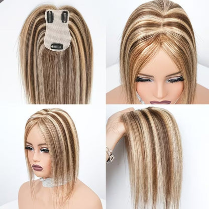 2.8" x 4.3" Silk Base Human Hair Topper – Middle Part Volume Booster for Thinning Hair