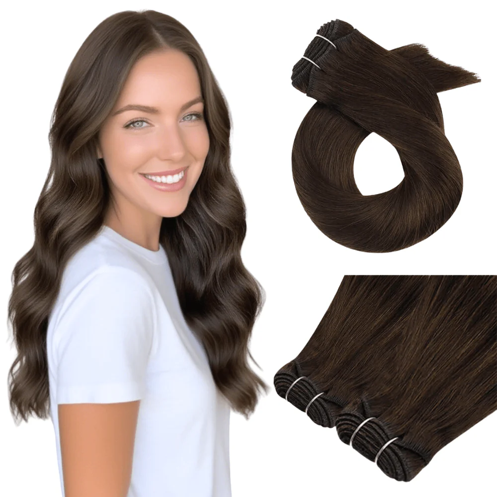 100% Human Hair Sew In Extensions Machine Weft Color #1