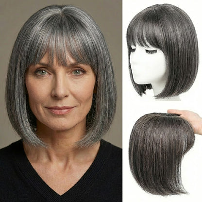 Premium Short Straight Hairpiece with Bangs - Instant Fullness & Breathable Comfort